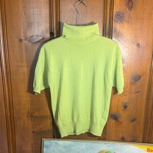 Women’s Light Green Cashmere Short Sleeve Turtlneck Sweater